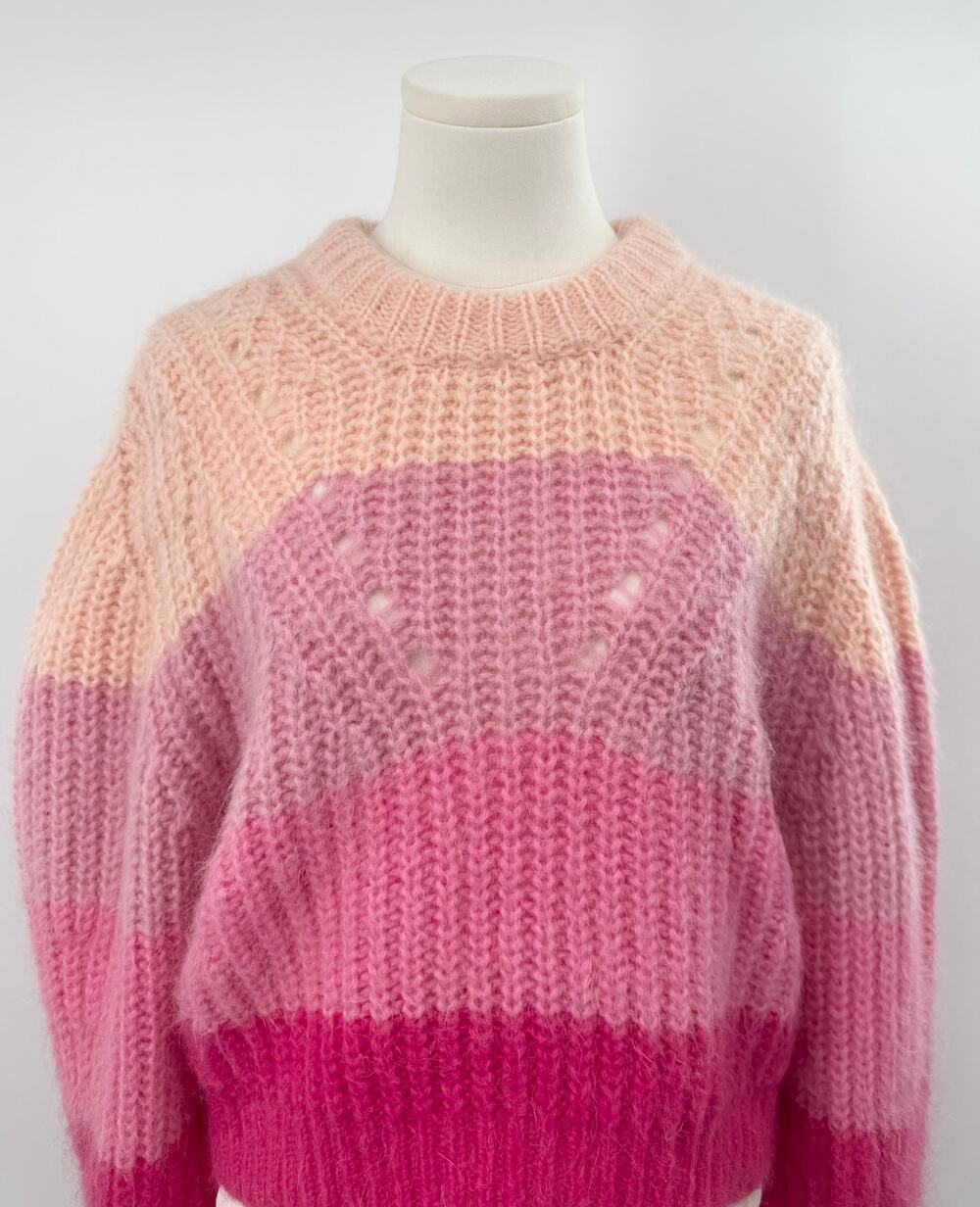 Sandro Colorblock Mohair Wool Sweater Pullover Pink Peach Stripe Crewneck L